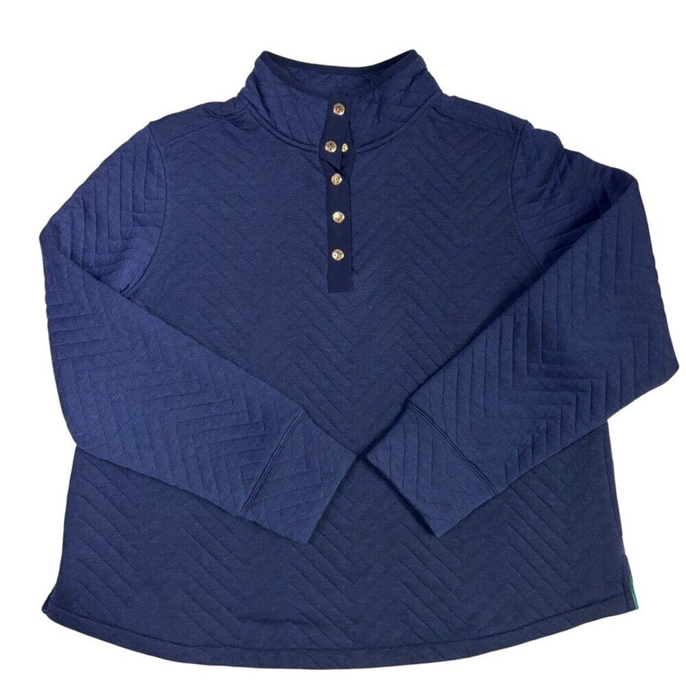 Isaac Mizrahi Live! Clubhouse Knit Half Snap Pullover (Navy Blue) - Size XL